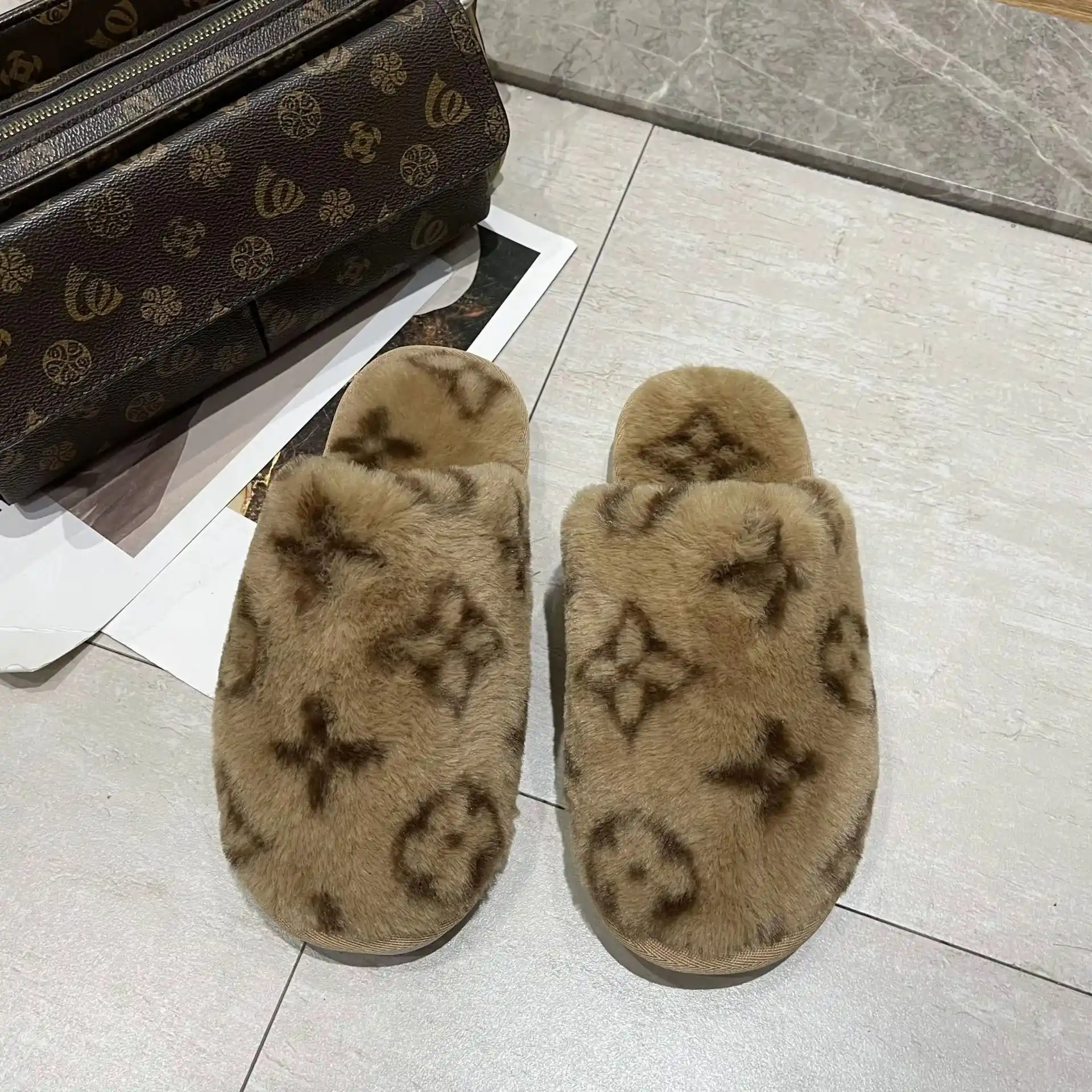 Classic Print Plush Slippers