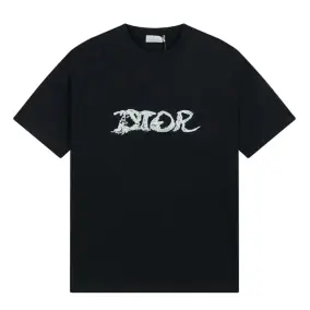 Dior Men's Black T-Shirt with Embroidered Design