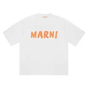 Marni White T-Shirt with Orange Graphic Print