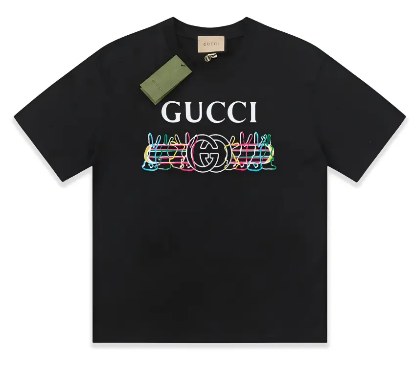 Cream T-Shirt with Gold Print and Red Lettering