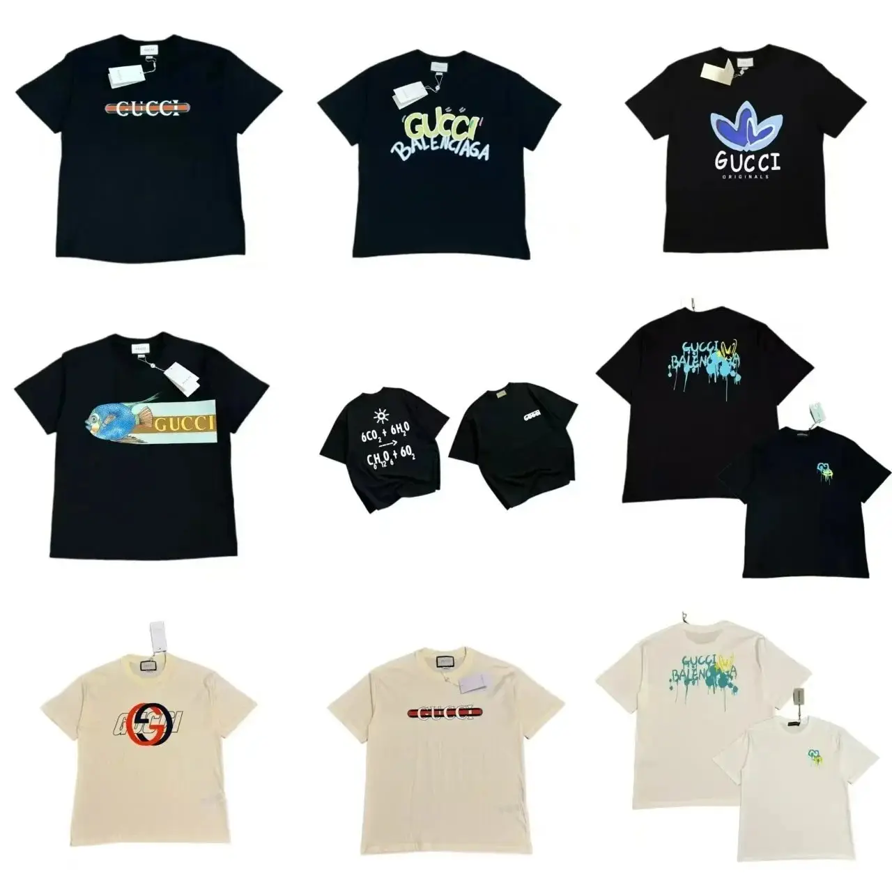 Gucci Men's Black T-Shirt with Striped Detail