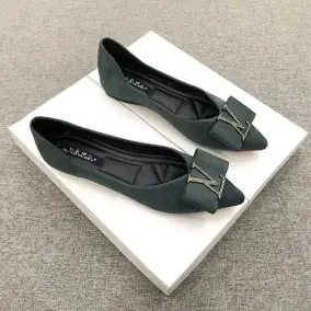 Black Suede Pointed Toe Flats for Women