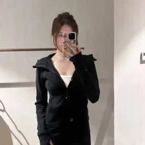 Black Hooded Zip-Up Sweatshirt [2 styles]