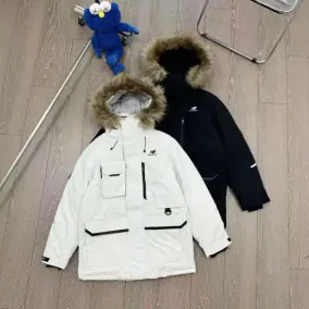 New Balance Puffer Jacket - White & Black with Fur Hood