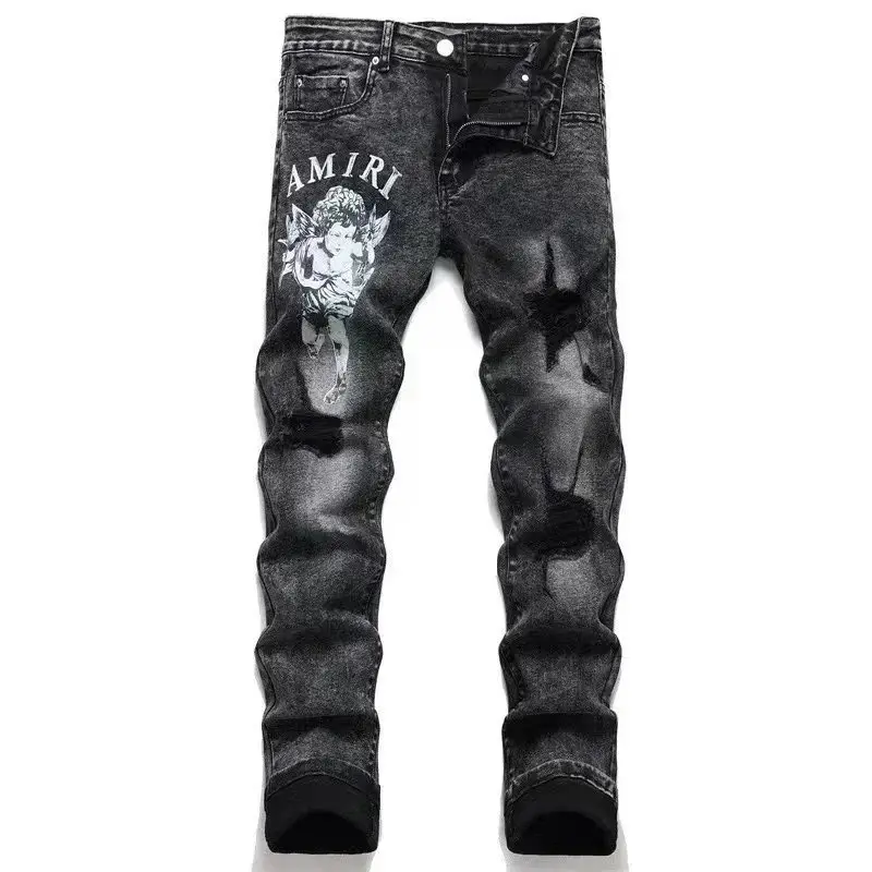 Amiri Angel Print Distressed Jeans