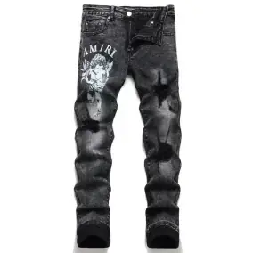 Amiri Angel Print Distressed Jeans