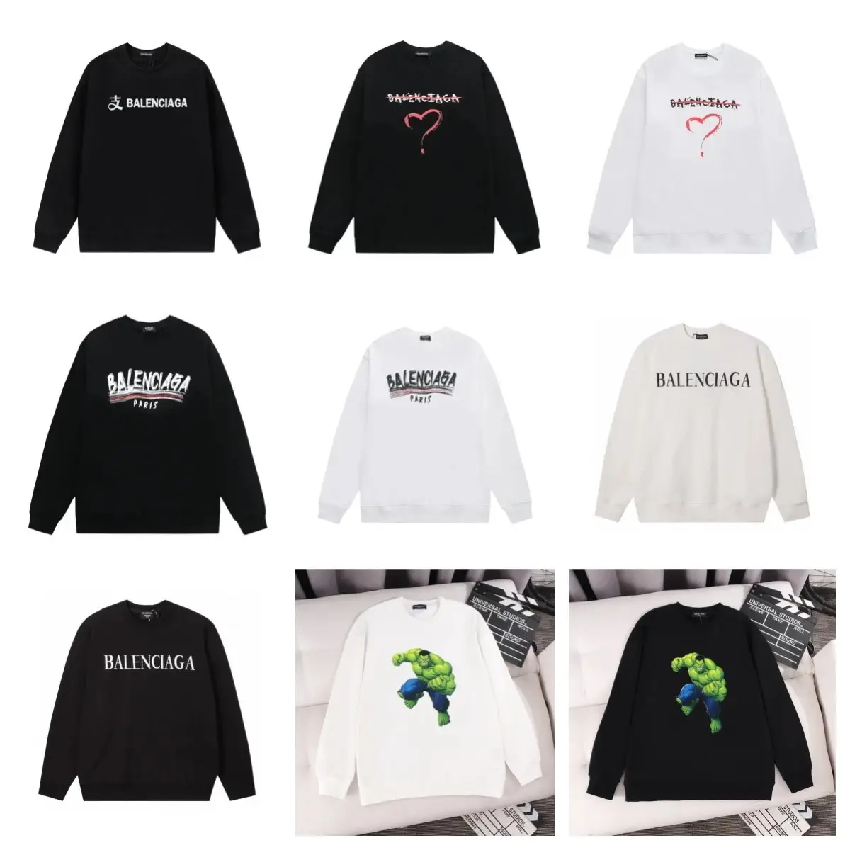 Balenciaga Hulk Graphic Crew Neck Sweatshirts