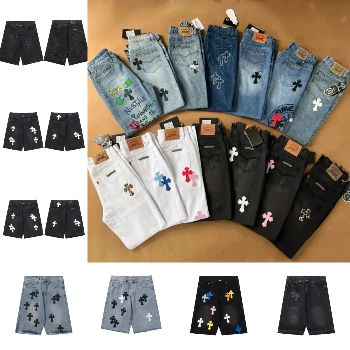 Chrome Hearts Cross Patch Jeans and Shorts Collection
