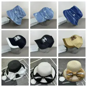 Chanel Bandana Print & Straw Bow Hats