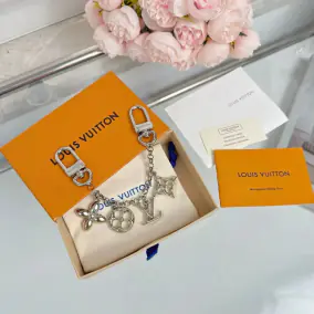 Louis Vuitton World Tour Metal Chain Keychain with Flower and Letter Charms