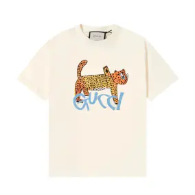 Leopard Print T-Shirt for Men - White Cotton Tee