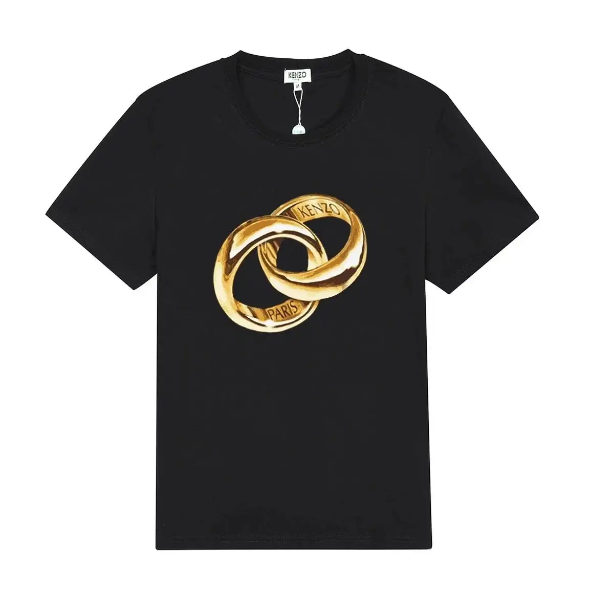 KENZO Men's Black T-Shirt with Gold Rings