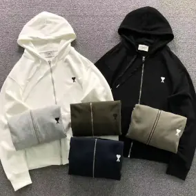Ami Paris Heart-Detail Zip-Up Hoodie [5 Colors Available]