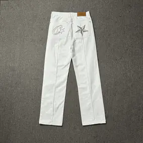 Corteiz Denim Set - White Jeans with Embroidered Star Detail
