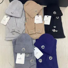 Moncler Ribbed Knit Hat & Gloves Set [5 styles]