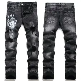 Amiri Angel Print Distressed Jeans