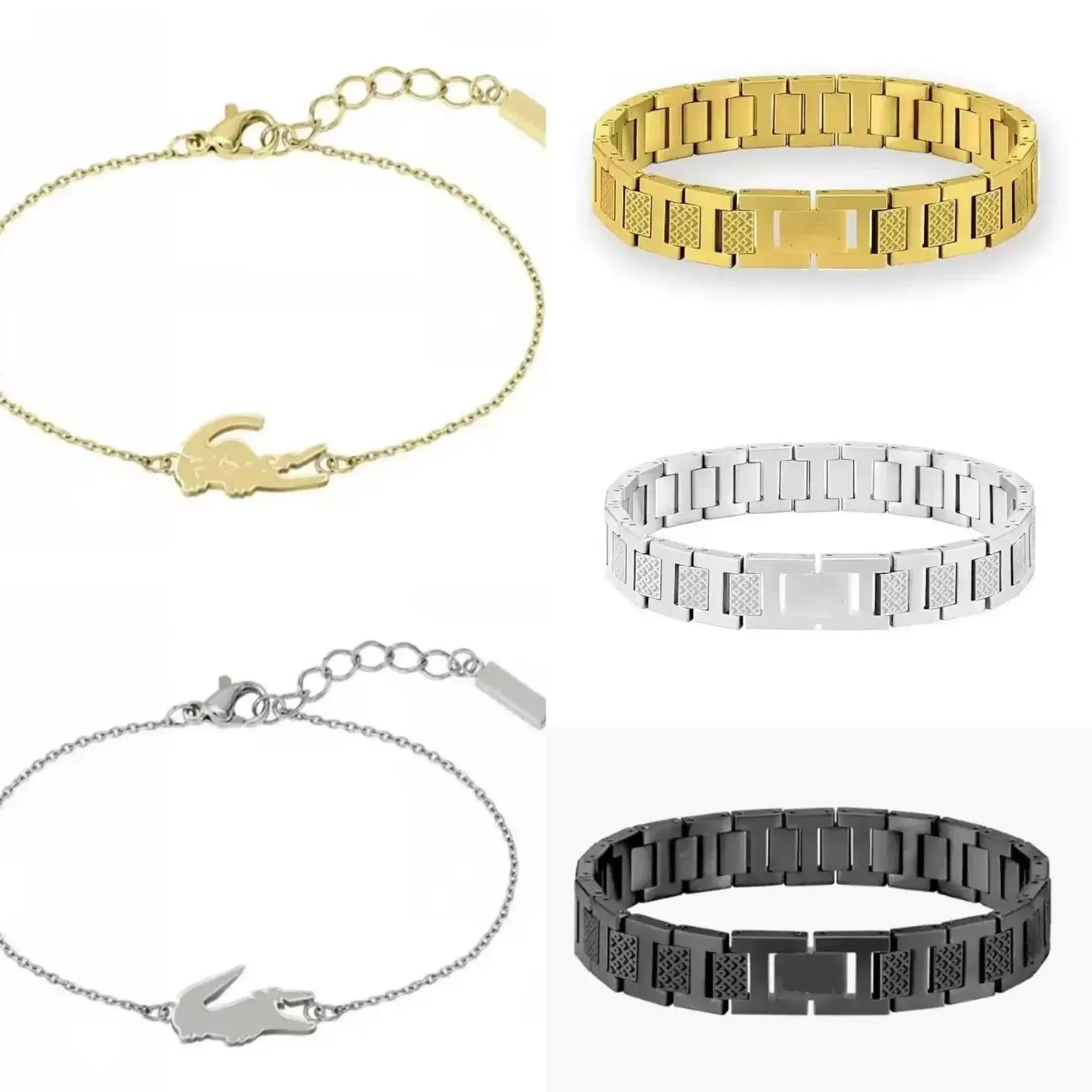 Lacoste Croc Charm Chain Bracelet & Link Bracelet Set [3 Colors: Gold