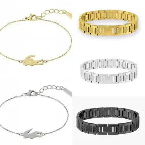 Lacoste Croc Charm Chain Bracelet & Link Bracelet Set [3 Colors: Gold