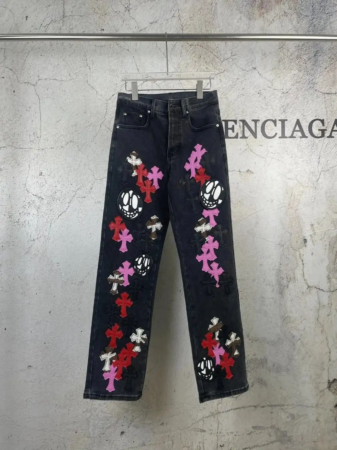 Chrome Hearts Cross & Skull Embellished Jeans