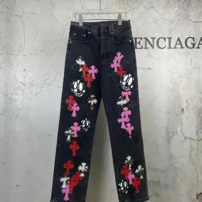Chrome Hearts Cross & Skull Embellished Jeans