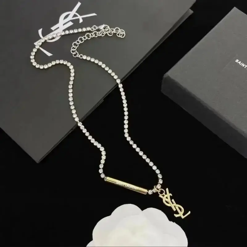 Saint Laurent YSL Crystal Chain Necklace