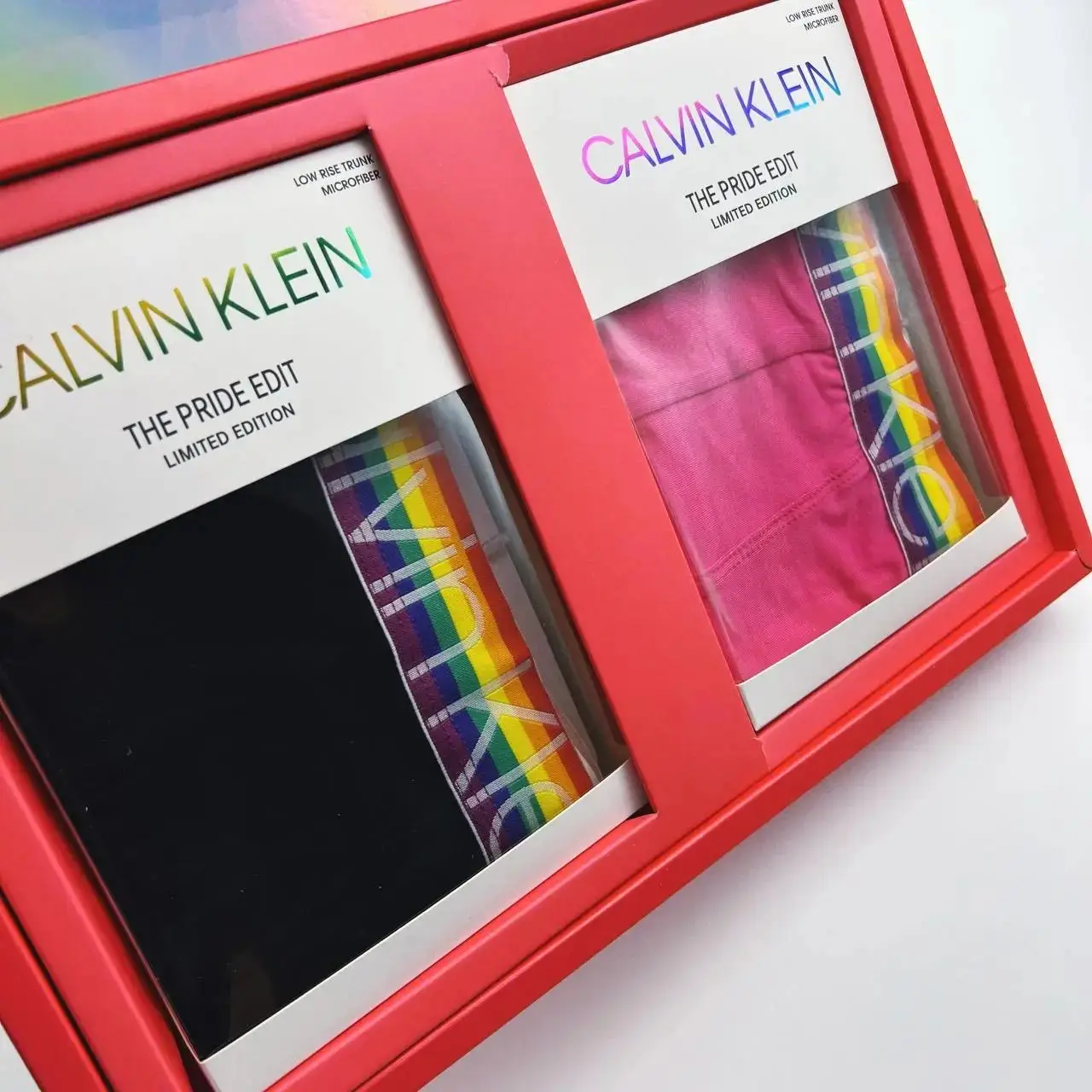Rainbow boxer briefs in black and pink alternate view