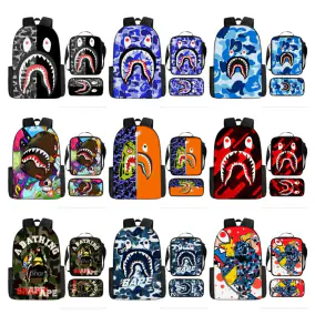 Bape Shark-Themed Three-Piece Backpack Set