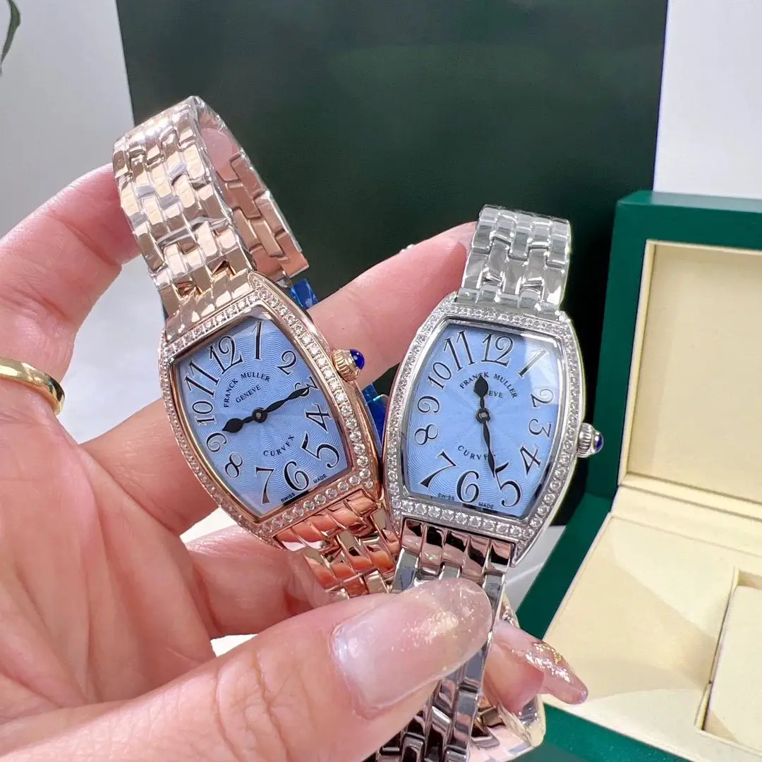 Elegant barrel watch top-down presentation
