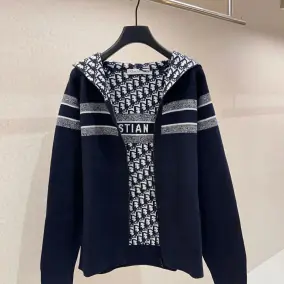 Dior Jacquard Zip-Up Hooded Cardigan Sweater