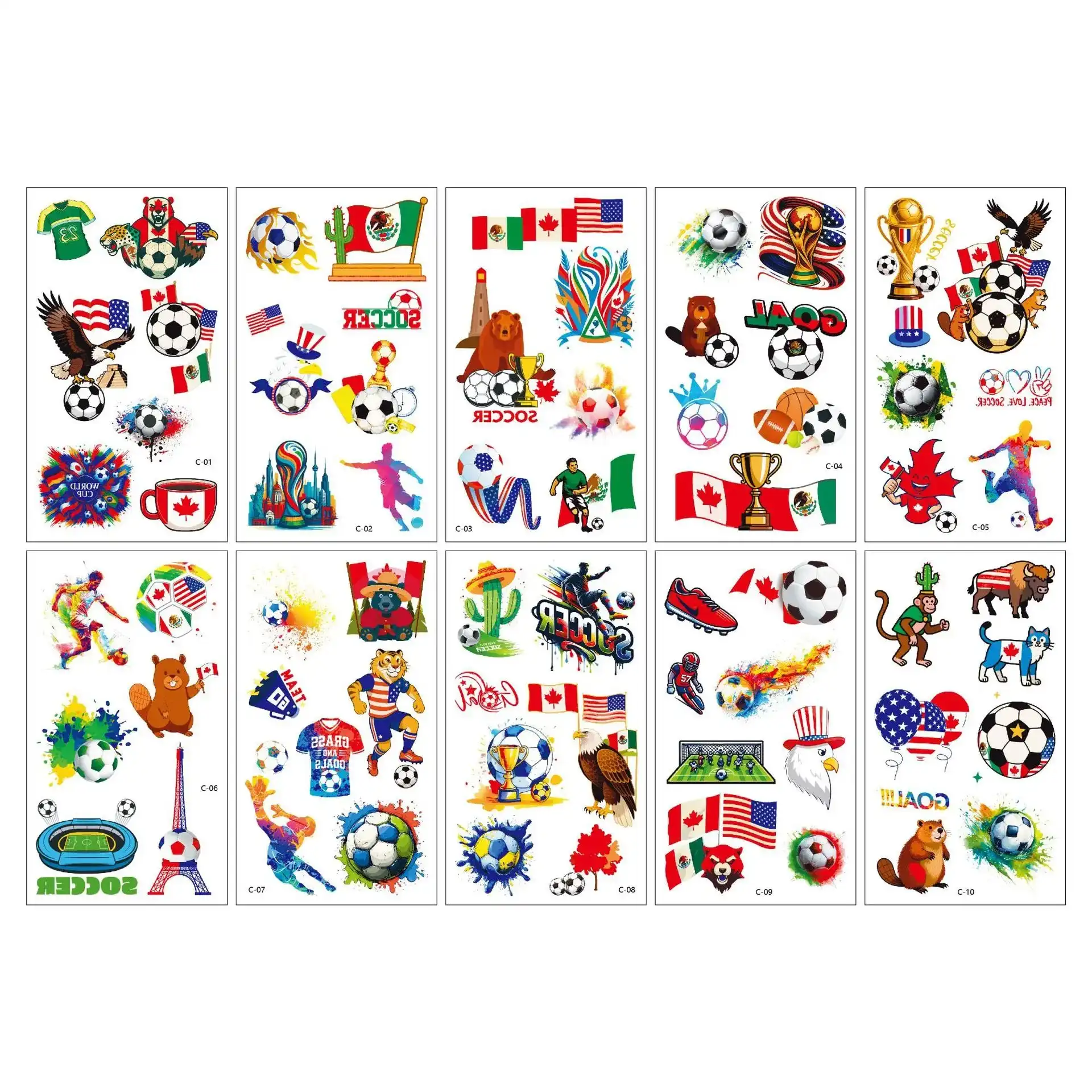 World Cup themed temporary face tattoo stickers set